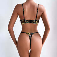 Ensemble de lingerie érotique pour femmes, best-seller, transparent, broderie florale 3D, soutien-gorge en dentelle, string, sous-vêtements transparents, slips sexy de contrôle