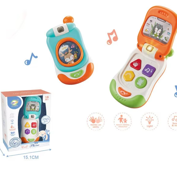 Promotional Custom LOGO Children's Toy Music Learning Phone Flip Sound and Light Toy Phone