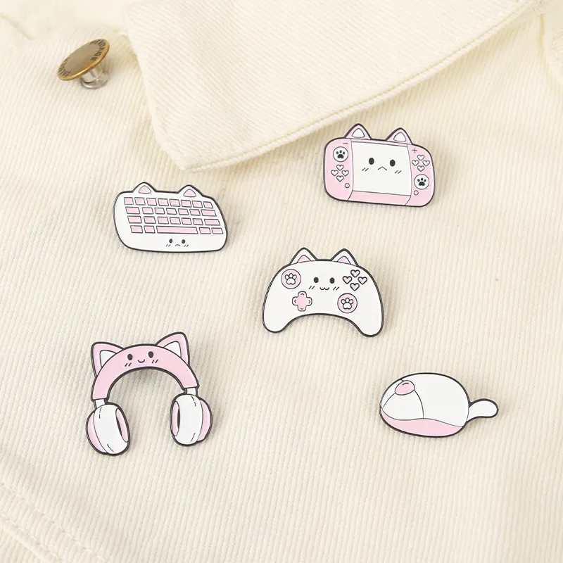 Earphone Game Pad Enamel Pins Pink Lovely Keyboard Brooches Mouse Lapel Pin Bag Badge Metal Jewelry Gifts for Girl