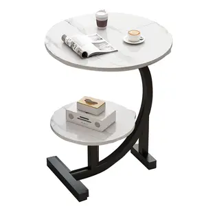 2層の円形エッジテーブル、ホームクリエイティブソファコンパニオンティーテーブル2層の小さなコーヒーテーブル収納ラック