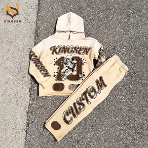Conjunto de Sudadera con Capucha y Pantalones de Chándal Cortos con Cremallera, Estampado Desgastado por el Sol, Lavado Ácido, Estilo Vintage, Personalizado para Otoño - Product Image 3