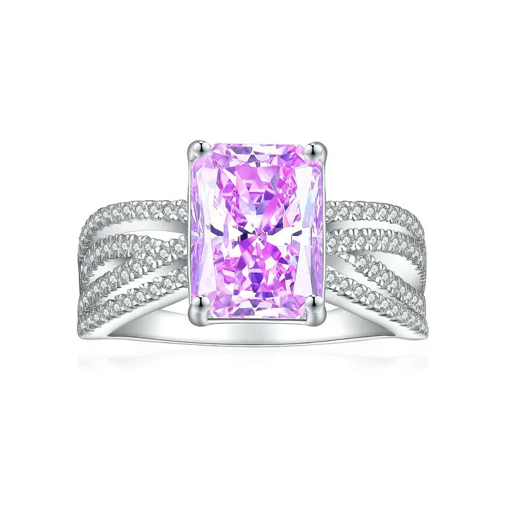Grosir perhiasan wanita cincin cantik wanita batu ungu CZ bergaya perhiasan halus cincin wanita 925 perak murni