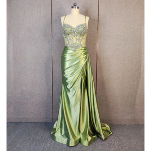Robes de soirée en satin <span class=keywords><strong>vert</strong></span> <span class=keywords><strong>sauge</strong></span>, brodées à la main, dos nu, fente latérale, pour demoiselles <span class=keywords><strong>d</strong></span>'<span class=keywords><strong>honneur</strong></span> - Product Image 1