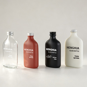 Bouteilles en verre plates et rondes personnalisées de 50 ml, 100 ml, 200 ml, 250 ml, 350 ml, 500 ml, transparentes, noires, blanches, rouges, pour <span class=keywords><strong>café</strong></span>, whisky, <span class=keywords><strong>liqueur</strong></span> - Product Image 1