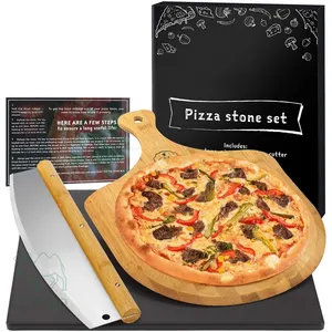 Tre Bánh Pizza Hội Đồng Quản Trị Đá Đặt Vỏ Phục Vụ Bảng Với Lưỡi Cắt Xử Lý Nhà Bếp Nướng Đá Cho Lò Vi Sóng Và Lò Nướng Bbq