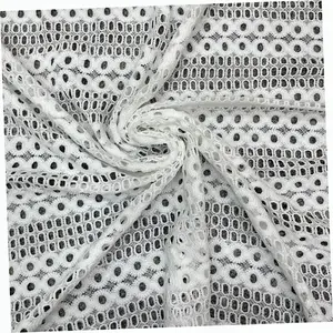 Vải Ren Hoa Trắng Lưới Thanh Lịch Cổ Điển Polyester Cho Váy Dáng Chữ A