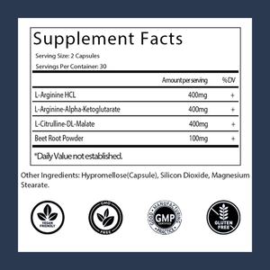 Cápsulas de L-Arginina con L-Citrulina, Suplemento de Óxido Nítrico para el Rendimiento, Resistencia y Apoyo Muscular - Product Image 2