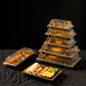 Plateau à sushi en plastique avec couvercle transparent, assiette à sushi jetable, boîtes recyclables à emporter pour sushi, biscuits, fruits, pâtisseries, desserts - Product Image 2