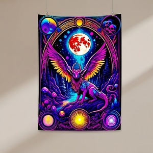 Tapisserie murale en tissu fluorescent style <span class=keywords><strong>Hippie</strong></span> Bohème, motif animal fantastique, pour décoration esthétique de dortoir et chambre - Product Image 2