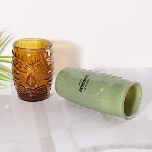 600ml 독특한 양각 사용자 정의 로고 만든 녹색 고급 유리 빈 향기로운 촛불 항아리