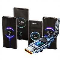 Kabel Data Pengisian Cepat dengan Layar Digital Transparan 100W USBA ke Type C, Cocok untuk Samsung, iPhone, Tablet, dan Perangkat Lainnya