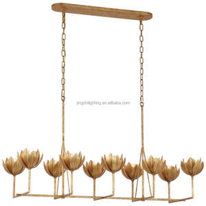 Lámpara Colgante Estilo Retro Americano con Forma de Capullo de Flor de Loto Dorado, Lámpara de Techo Lineal Grande de Metal para Comedor, Lámpara Colgante Antigua Estilo Alberto - Product Image 1
