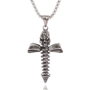 yunnique Stainless Steel <b>Cross</b> Pendant With Skull Design Unisex Fashion Necklace Geometric Themed Jewelry - Product Image 1