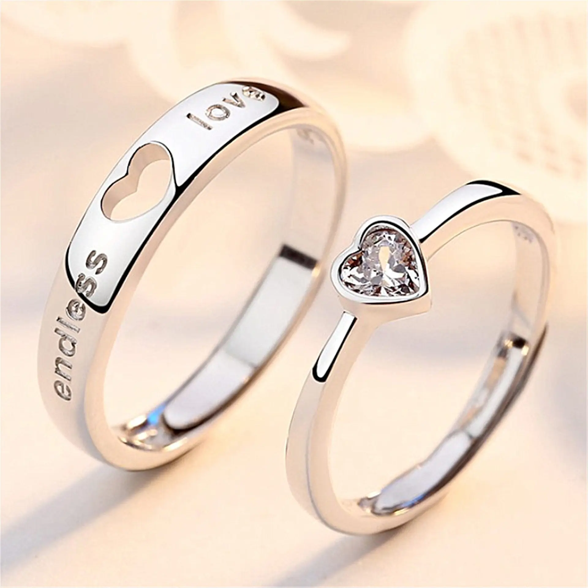 Personality memorial gifts 925 sterling silver fashion heart engagement wedding rings couple set