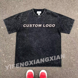 Camiseta monocromática Vintage Hip Hop High Street Distressed Acid Wash Drop Shoulder T Shirt para hombres - Product Image 3