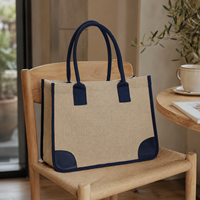 Sac fourre-tout en jute personnalisé avec garniture contrastante, protection d'angle, aspect lin, durable, pour femme, usage quotidien, boutique