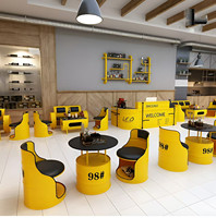 Ensemble de chaises et table rondes en métal industriel, design rétro en forme de baril, mobilier de loisirs pour bar, café, restaurant