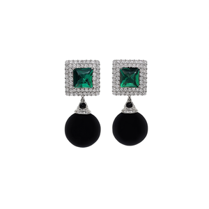 Boucles d'oreilles pendantes bleu marine E2922 pour femme, en cristal et strass, géométriques, taille princesse, sertissage pavé, bijoux de mode pour soirée - Product Image 1