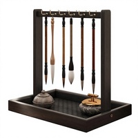 Support de rangement pour pinceaux en bois massif, non pliable, type sur pied, support de bureau individuel pour quatre instruments de calligraphie traditionnels