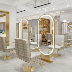 Bộ Đồ Nội Thất Tiệm Làm Tóc Gương Tạo Kiểu Tóc Trạm Trang Điểm Tiệm Làm Tóc Gương Salon Hai Mặt Có ZY-MS082 LED - Product Image 4