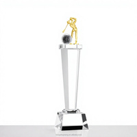 Trophée de golf en métal personnalisé avec gravure laser sur base noire en verre cristal K9, vente en gros d'usine, pour récompense de compétition
