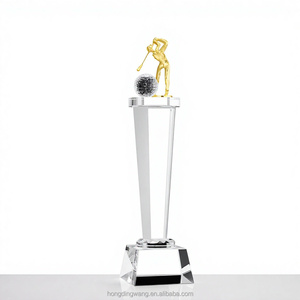 Trophée de <span class=keywords><strong>golf</strong></span> en métal personnalisé avec gravure laser <span class=keywords><strong>sur</strong></span> base noire en verre cristal K9, vente en gros d'usine, pour récompense de compétition - Product Image 5