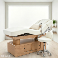 Lit de massage électrique professionnel haut de gamme avec dossier réglable, cadre en bois et chauffage, idéal pour hôtels, salons et centres de bien-être