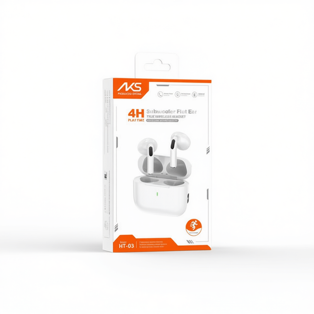 AKS HT-03 True Wireless Earbuds 4H Playtime Subwoofer LED Indicator BT 5.0 IPX4 Waterproof Touch Control Flat Ear Design Sports