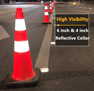 Cônes de signalisation routière BESEA, 8 pièces, en PVC orange réfléchissant, base noire, hauteur 28 pouces, structurellement stables, résistants à l'usure, pour la construction et le stationnement routier - Product Image 5