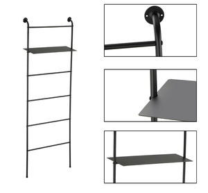 Meilleur prix, support à serviettes noir en fer avec étagère de rangement pour suspendre les serviettes et les articles de salle de bain - Product Image 6