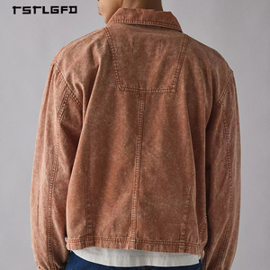 Chaqueta Utilitaria Vintage Lavada Color Naranja Óxido con Cremallera Completa, Cuello Alto y Dos Bolsillos de Parche, Corte Corto - Product Image 2