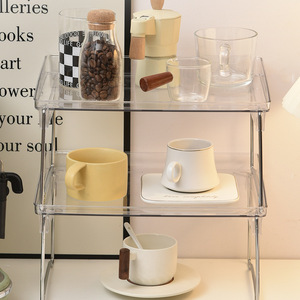 Transparent Pet Plastic Storage Rack Three Layer <b>Foldable</b> <b>Desk</b> Organizer For Office And Dormitory Use - Product Image 1