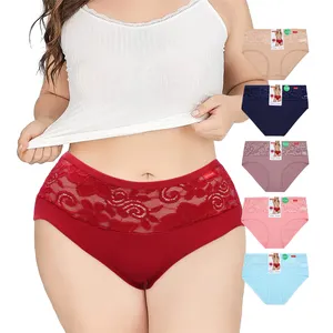 UOKIN Red lace womens tanga briefs plus size cotton panty for fat women A6154