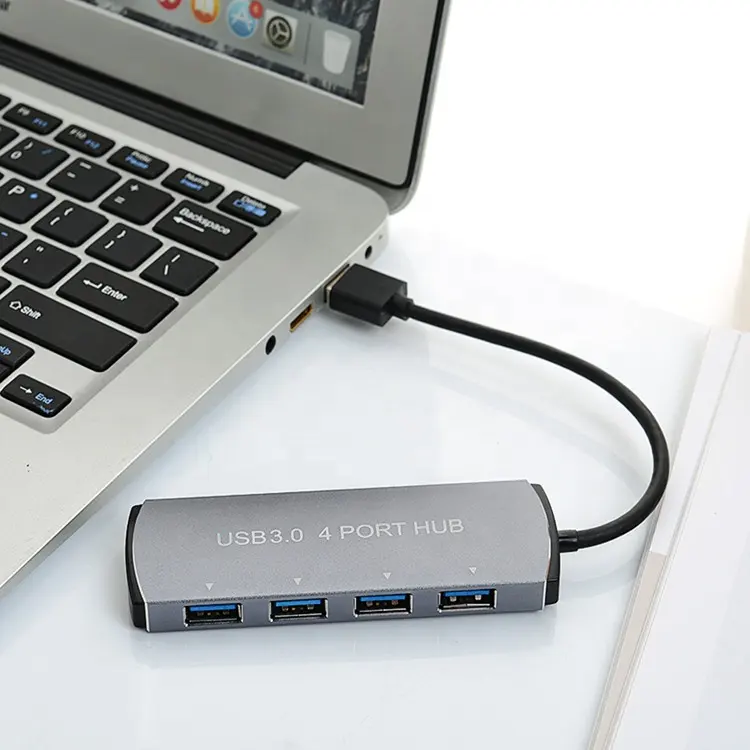 ตัวแยกความเร็วสูงอลูมิเนียม4พอร์ต Usb 3.0 Hub สำหรับ Macbook Pc โน้ตบุ๊คแล็ปท็อป