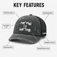 Gorras deportivas unisex de malla estilo streetwear con letras bordadas en relieve, de sarga de algodón lavada vintage, desgastadas, al por mayor, con cierre snapback