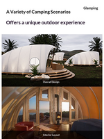 Hôtel de glamping avec tentes dôme et villas de villégiature en forme de coquille, dotées de chambres à toit arqué pour l'observation des étoiles, pour sites de camping agricoles et d'éco-tourisme