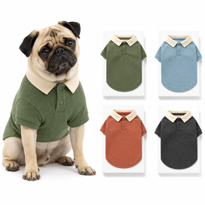 Solid Color Cotton Polo Shirt for <b>Dogs</b> Breathable Summer Wear Classic Style Simple Design Machine Washable Pet <b>Clothes</b> - Product Image 1