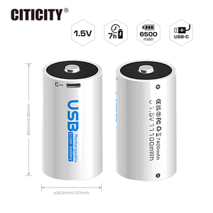 CITICITY 32650 Batería de Iones de Litio de 7400mAh y 1.5V Modelo C105 con Cargador USB, 6.9 Horas de Carga, 1200 Ciclos de Vida Larga - Product Image 2