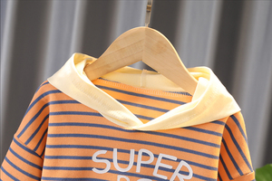 Wholesale Clothing Mmarket Boys Khaki <b>Pants</b> Toddler Cartoon Striped Hoodie Sets - Product Image 2
