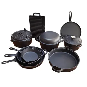 뜨거운 판매 사용자 정의 야외 사전 노련한 주철 네덜란드 조리기구 및 Bakeware 세트 Nonstick 코팅