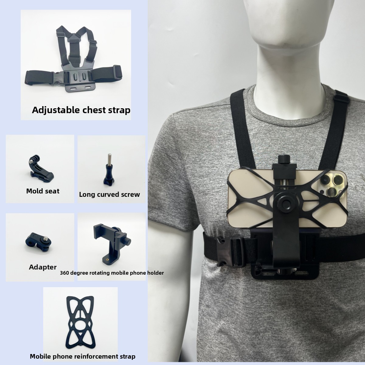 Black(Chest strap 6-piece set with mesh)