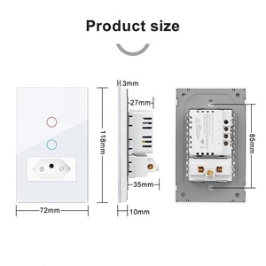 Interruptor de pared con sensor táctil de cristal inteligente Tuya de 2 bandas con enchufe de EE. UU. Panel de 118x72mm 250V Compatible con <span class=keywords><strong>Alexa</strong></span> - Product Image 4