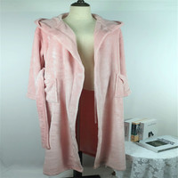 Peignoir d'hiver chaud en flanelle pour femmes, rose, en polaire corail, à manches longues, avec capuche, vêtements de nuit