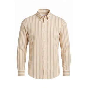 Camisa de Vestir a Rayas para Hombre, Manga Larga, Popelina de Algodón, Estilo Casual Elegante, Antiarrugas, 140g, Impresión Serigráfica - Product Image 1