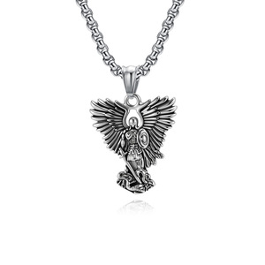 yunnique retro style Archangel Saint Michael <b>titanium</b> steel pendant men's niche design artistic versatile colorfast - Product Image 5