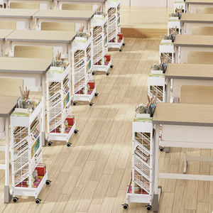 Bookshelf Book Cart Rack Metal Bookcase 5 Tier Holder with Wheels Magazines Files Album <strong>Recipe</strong> Book Storage Organizer - Product Image 3