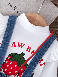 New Autumn Flying Sleeve Printed <strong>Top</strong>+Strap <strong>Embroidered</strong> Cowboy Short <strong>Skirt</strong> with Bag 3-Piece Set - Product Image 3