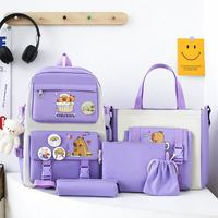 Sac à dos scolaire imperméable en tissu Oxford antivol et tendance pour enfants, idéal pour les collégiens et lycéens, mignon, grande capacité, ensemble 5-en-1