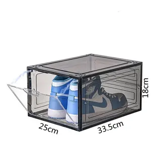 Plastic Sneaker Stackable Shoe Storage Boxes Drawer Type Magnetic Clear Shoe Box Transparent Drop Front Acrylic Pet Modern