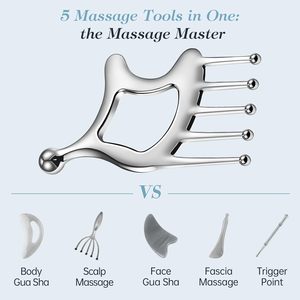 Peigne de massage du cuir chevelu en métal portable 5 en 1, outil facial Gua Sha pour la relaxation de la tête, le lifting du <span class=keywords><strong>visage</strong></span>, le drainage lymphatique, logo personnalisé - Product Image 2